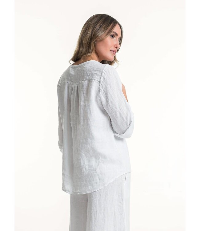 3/4 Sleeve Hi Lo Linen Blouse - White