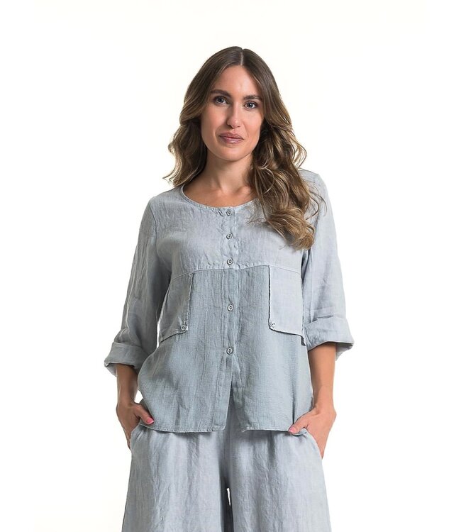 3/4 Sleeve Linen Button Blouse - Perla