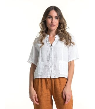 Linen Blouse w/Pockets - White