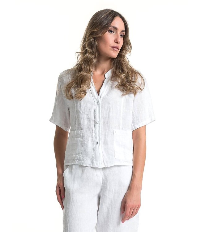 Linen Blouse w/Pockets - White