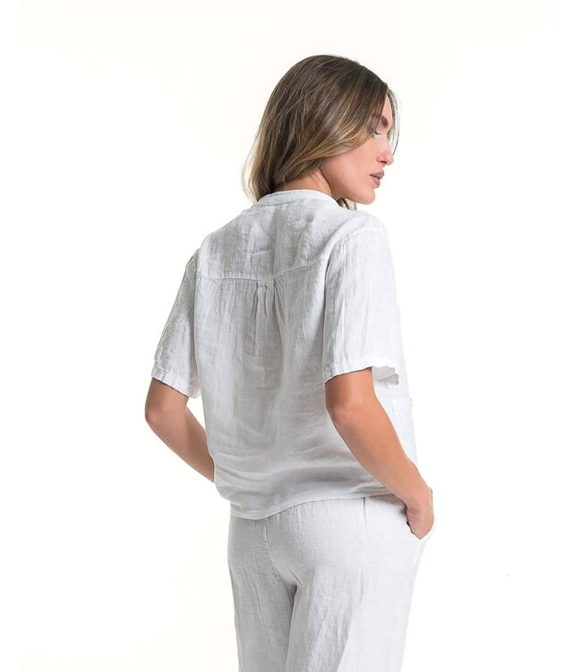 Linen Blouse w/Pockets - White