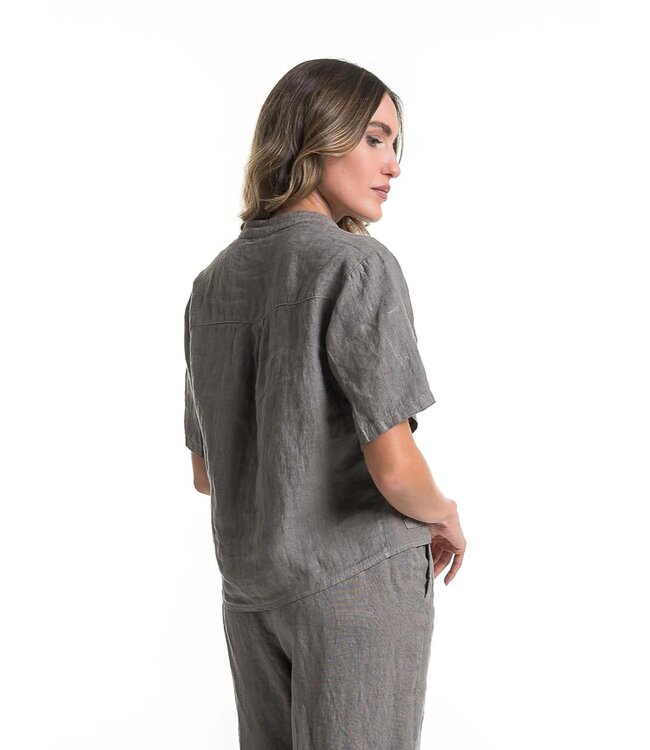 Linen Blouse Short Sleeve - Fango