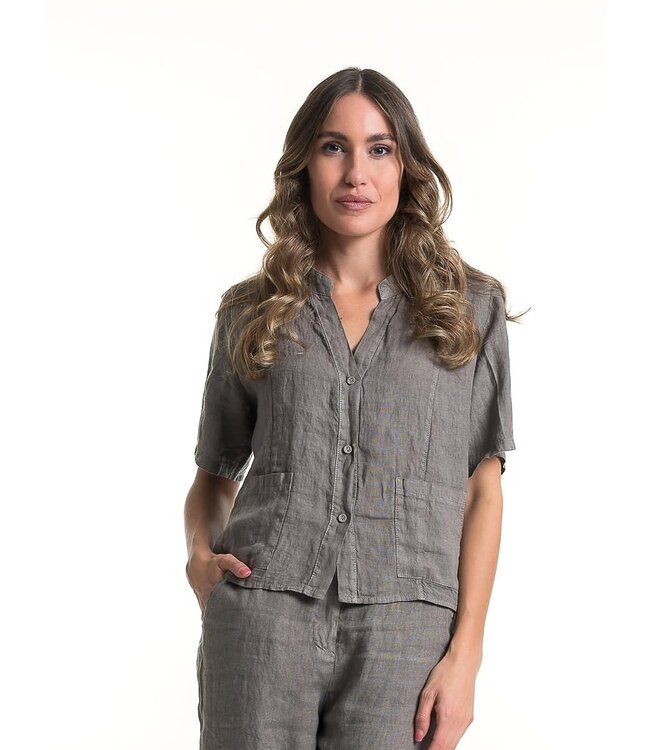 Linen Blouse Short Sleeve - Fango