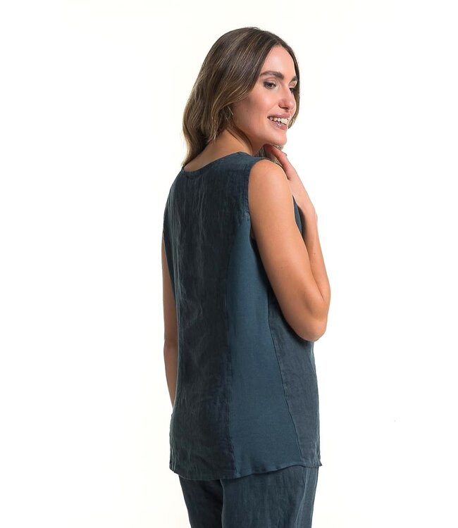 Side Tie Linen Tank - Slate