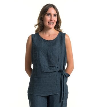 Side Tie Linen Tank - Slate