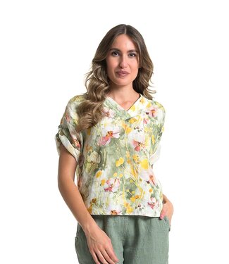 Linen Floral Blouse - Sauge