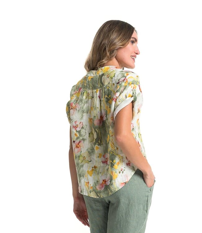 Linen Floral Blouse - Sauge