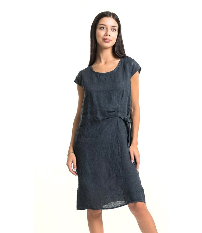 Linen Dress w/ Side Tie - Slate