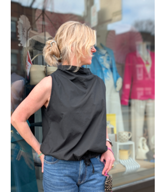 Boat Neck Drawstring Top - Black