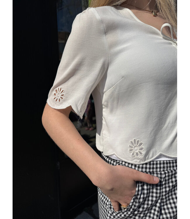 Point Zero Front Tie Eyelet Crop Top - White