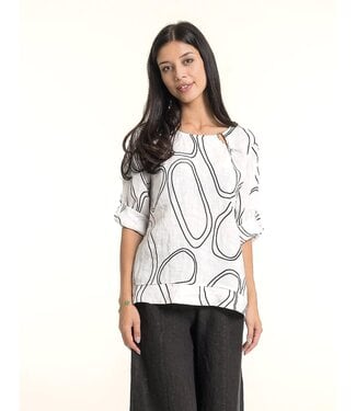 Linen Top w/ Circular Print - Black/White
