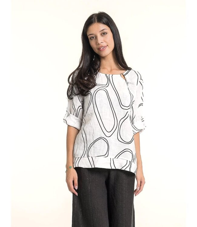 Linen Top w/ Circular Print - Black/White