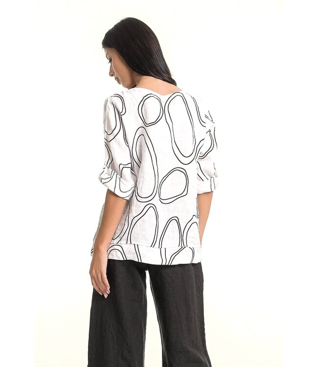 Linen Top w/ Circular Print - Black/White
