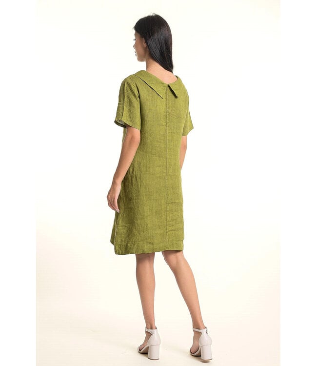 Linen Dress Cowl Neck - Olive