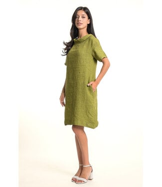 Linen Dress Cowl Neck - Olive