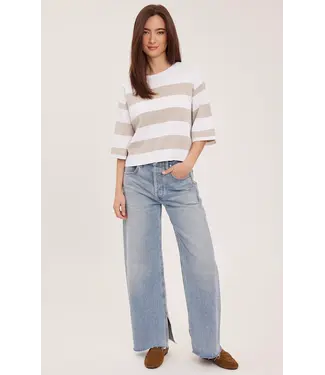 Gentle Fawn Amina Knit Crop Top - Heather Cream Stripe