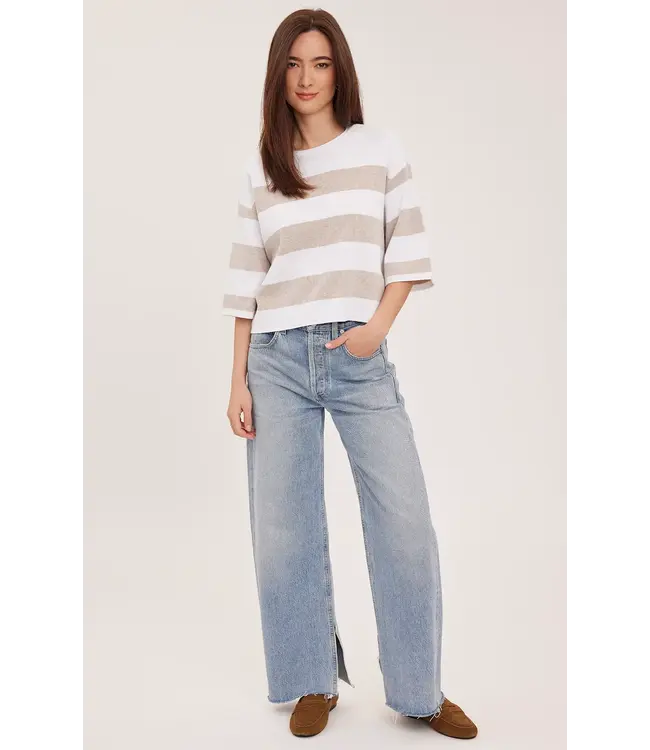 Gentle Fawn Amina Knit Crop Top - Heather Cream Stripe