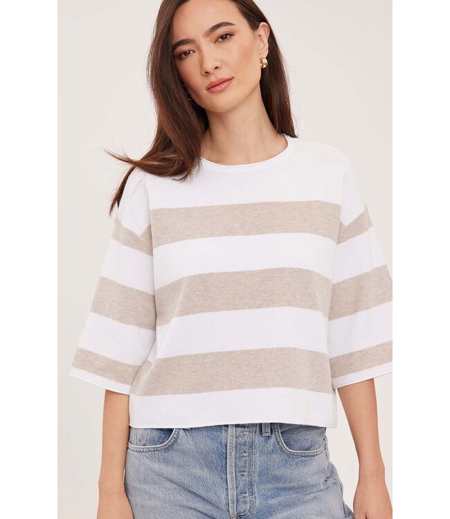 Gentle Fawn Amina Knit Crop Top - Heather Cream Stripe