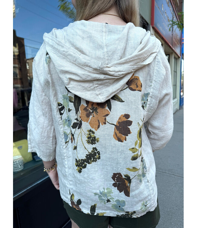 Linen Button Down Hoodie - Sabbia