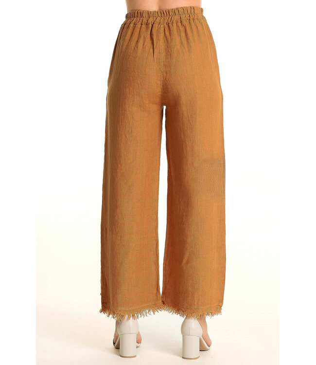 Linen Pants w/Button Detail & Fringe Hem - Cotto