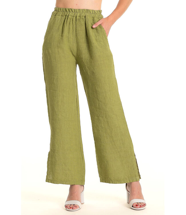 Linen Pants w/Side Slit - Muschio