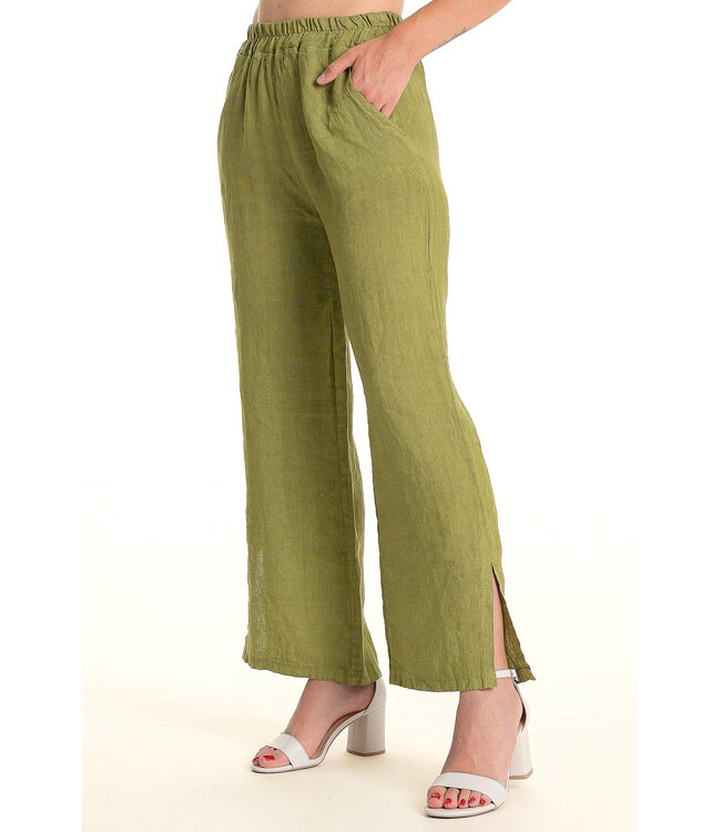 Linen Pants w/Side Slit - Muschio