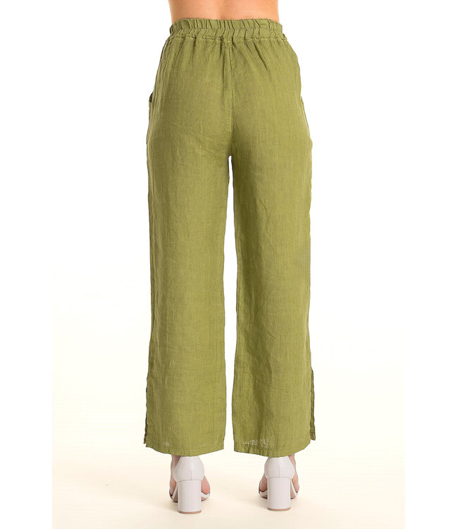 Linen Pants w/Side Slit - Muschio