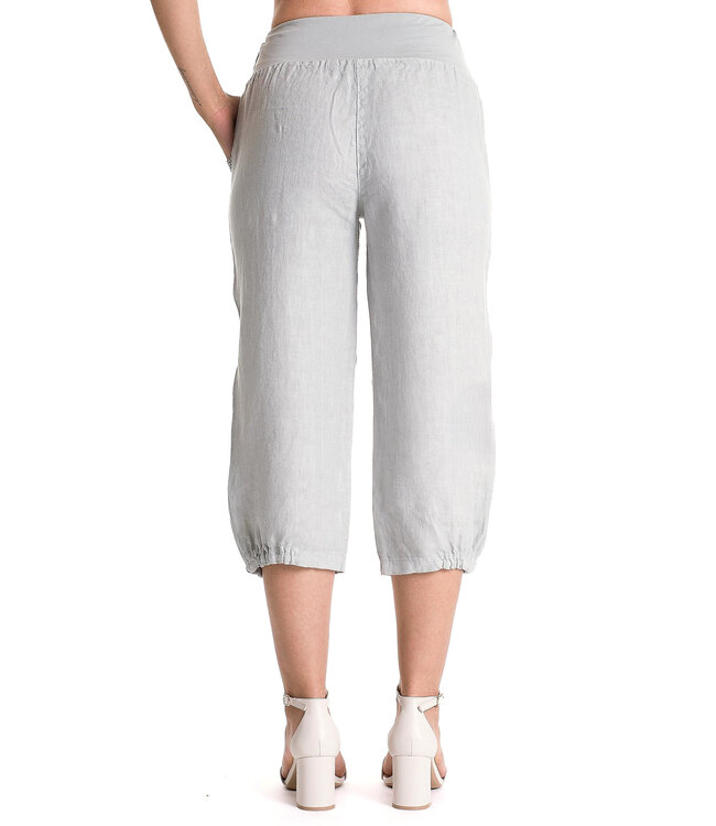 Linen Capri w/Wide Waistband & Mesh Hem - Grey
