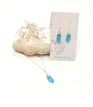 White Lotus Design Wire Wrap Teardrop Seaglass Necklace - Assorted
