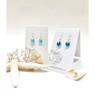 White Lotus Design Disc Seaglass Earrings - Assorted