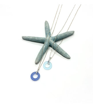 White Lotus Design Circular Pendant Seaglass Necklace - Assorted