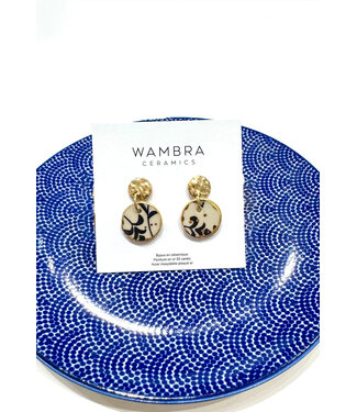 Wambra Ceramics Circle Pendant Stud Earrings - White / Blue