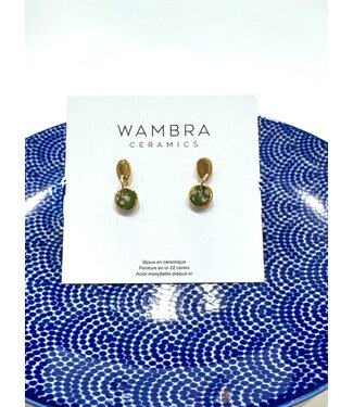 Wambra Ceramics Small Circle Drop Earrings - Green