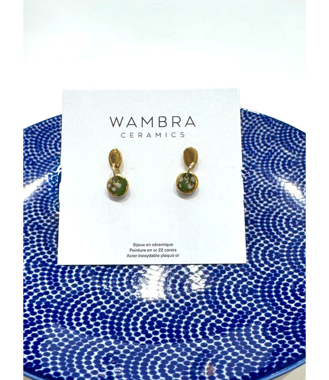 Wambra Ceramics Small Circle Drop Earrings - Green