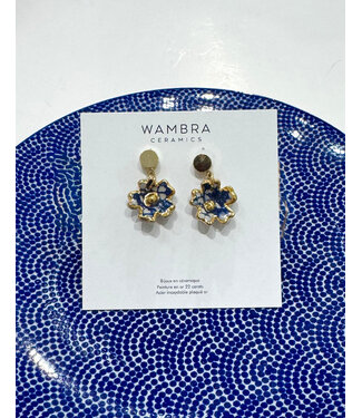 Wambra Ceramics Ceramic Flower Pendant Earring - Blue