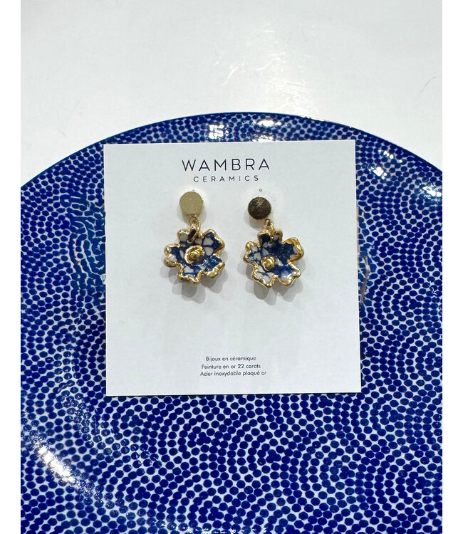 Wambra Ceramics Ceramic Flower Pendant Earring - Blue
