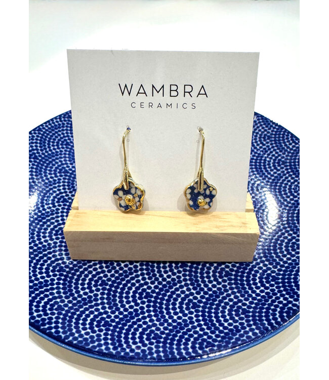 Wambra Ceramics Flower Drop Earrings - Blue