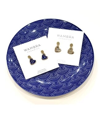 Wambra Ceramics Heart Pendant Earrings - Beige