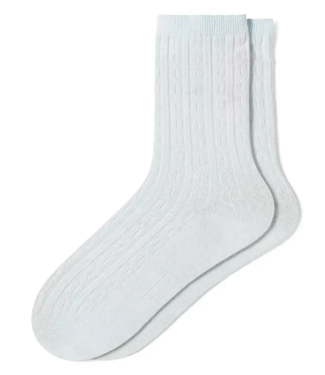 Hue Silk Blend Cable Midi Crew Socks - Cerulean