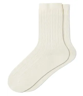 Hue Silk Blend Cable Midi Crew Socks - Ivory