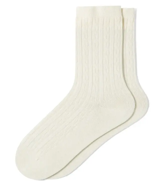 Hue Silk Blend Cable Midi Crew Socks - Ivory