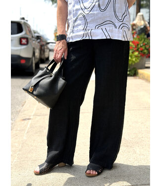 Wide Leg Linen Pants - Black