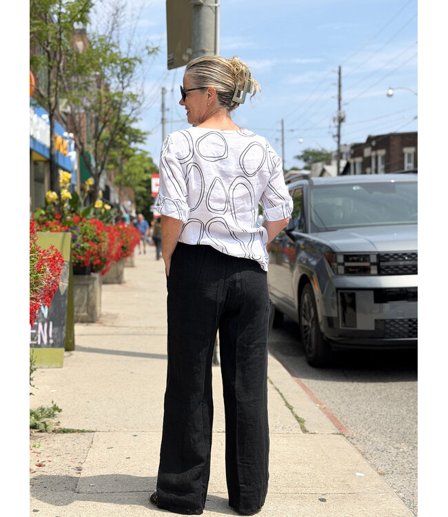 Wide Leg Linen Pants - Black