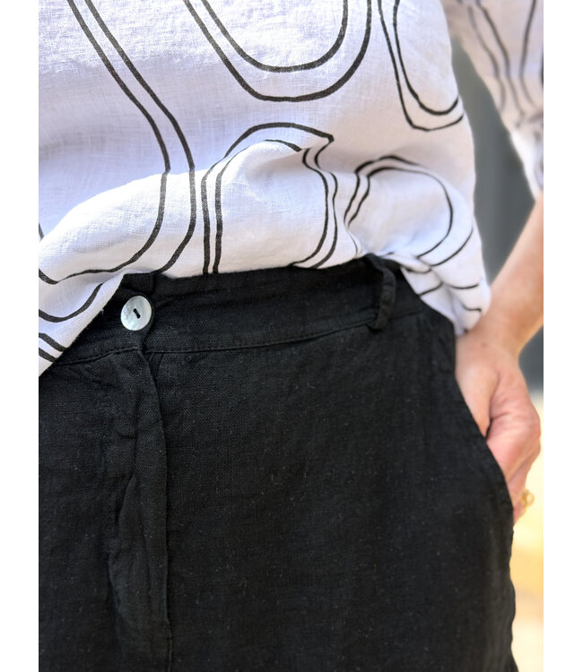 Wide Leg Linen Pants - Black