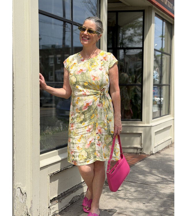 Linen Dress w/ Side Tie - Sage