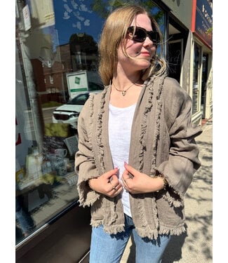 Linen Fringe Cardigan - Taupe