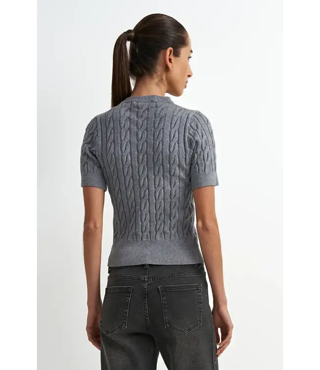 Astrid Cable Knit Short Sleeve Sweater - Grey