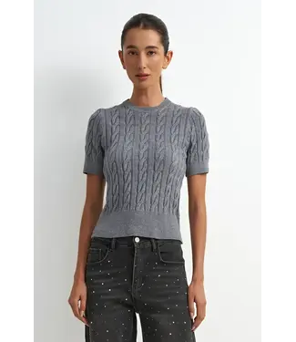 Astrid Cable Knit Short Sleeve Sweater - Grey