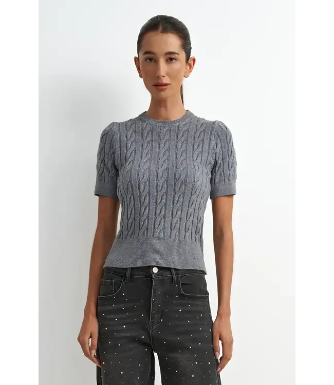 Astrid Cable Knit Short Sleeve Sweater - Grey