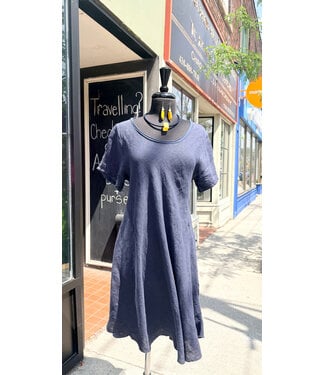 Astrid A-Line Linen T-Shirt Dress - Navy